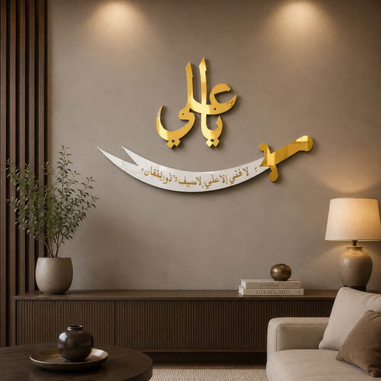 SAIF-E-ALI Premium Islamic Wall Art Decore – Luxury Arabic Metal Wall Hanging for Modern Home & Office