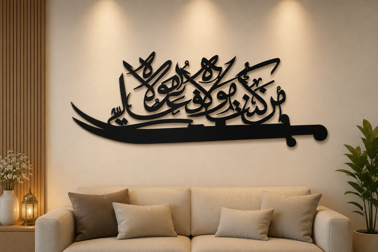 Modern Islamic Sword Calligraphy Metal Wall Art