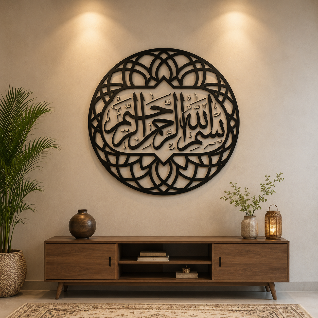 Bismillah-ir-Rahman-ir-Rahim Islamic Wall Art – Round Arabic Calligraphy Wall Decor