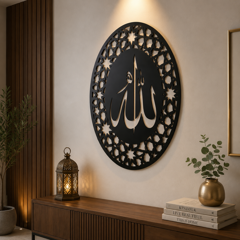 Luxury Circular Allah Metal Wall Art - Modern Islamic Decor