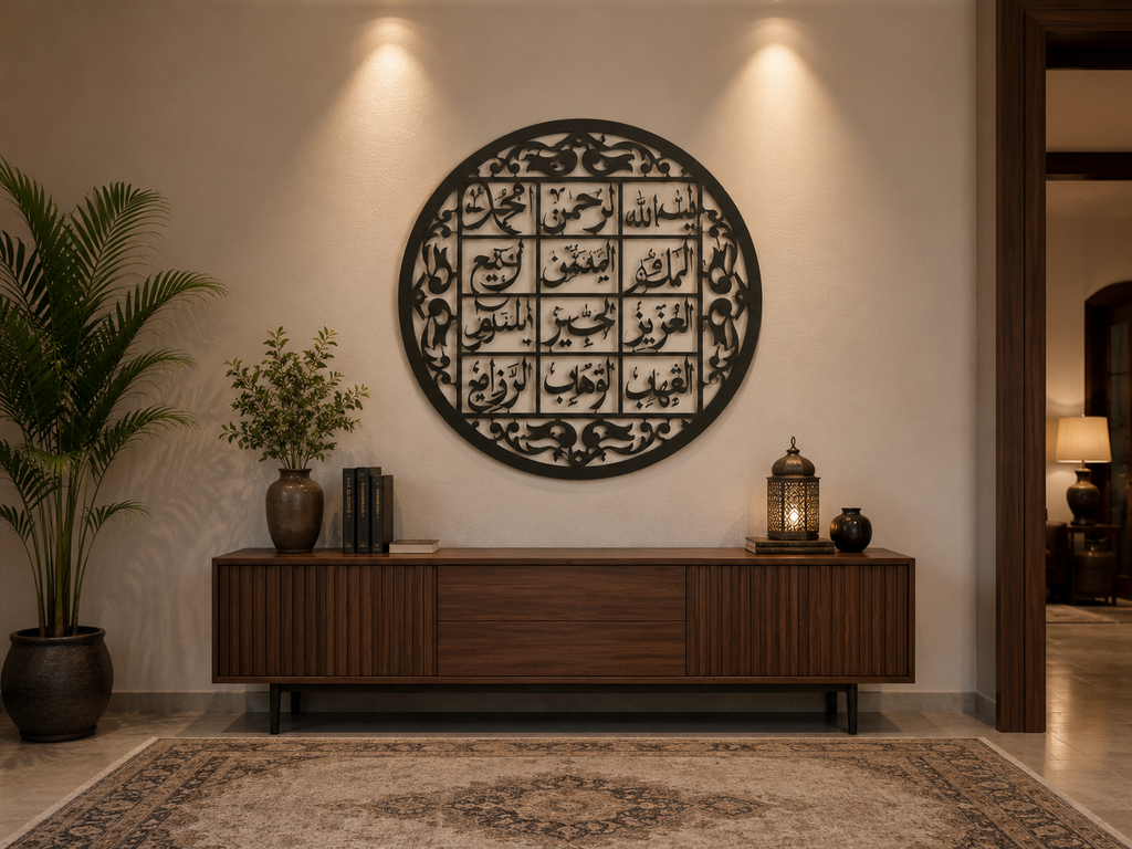 Asma-ul-Husna Islamic Wall Art – Round Arabic Calligraphy Wall Decor
