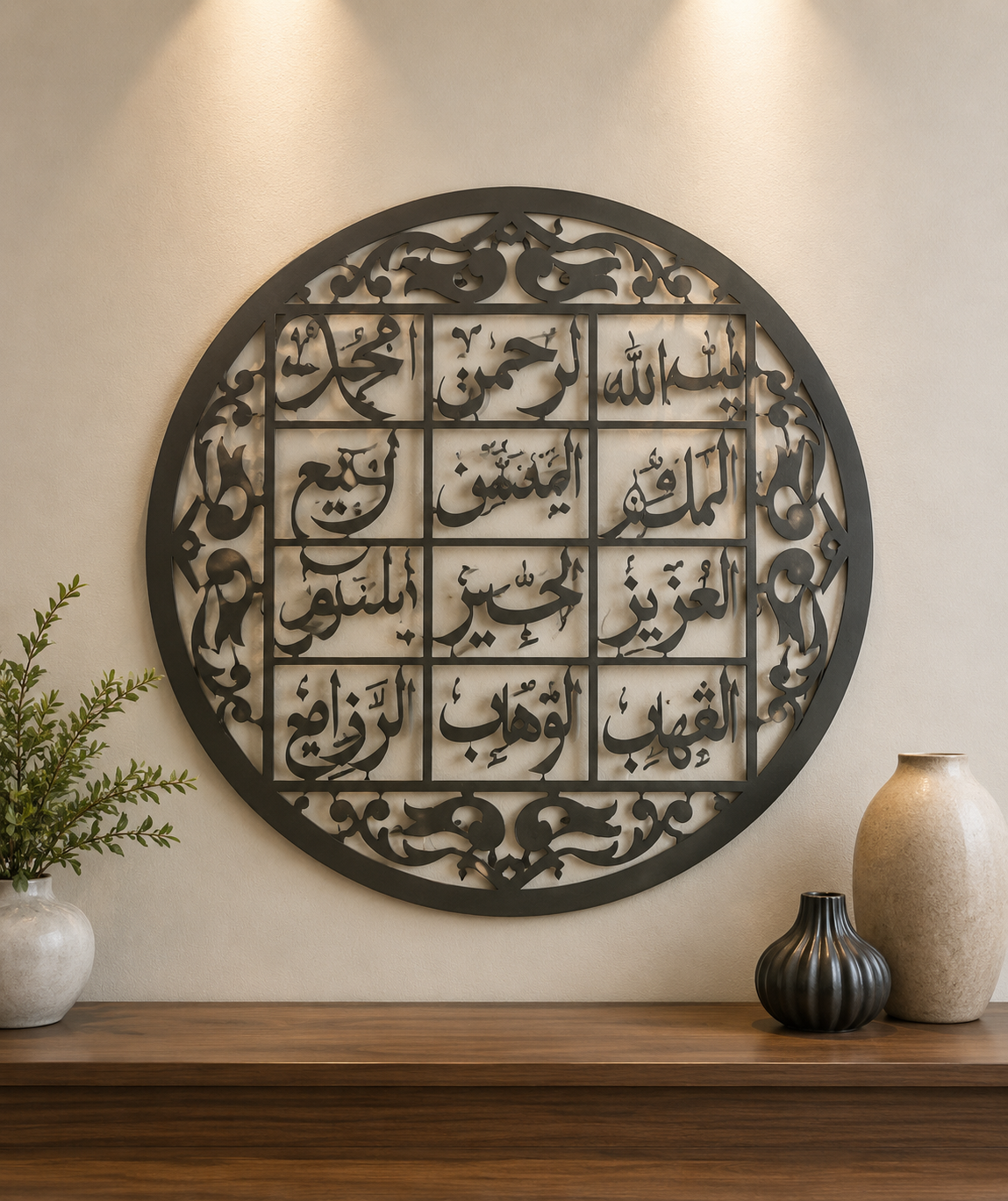 Asma-ul-Husna Islamic Wall Art – Round Arabic Calligraphy Wall Decor