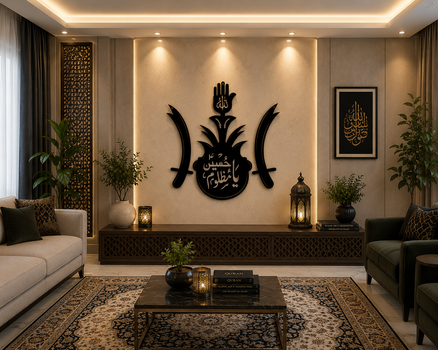 Ya Hussain (AS) Islamic Metal Wall Art with Zulfiqar Swords