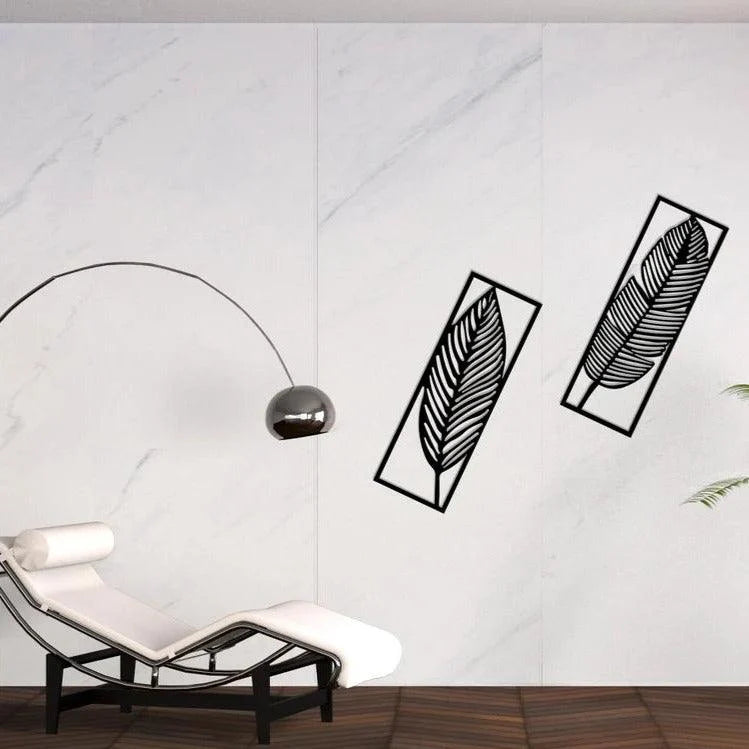 Modern Black Metal Leaf Wall Art Set of 2 – Botanical Home Decor for Living Room & Bedroom
