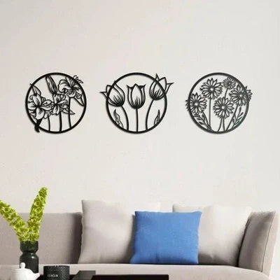 3 Piece Floral Metal Wall Art Set