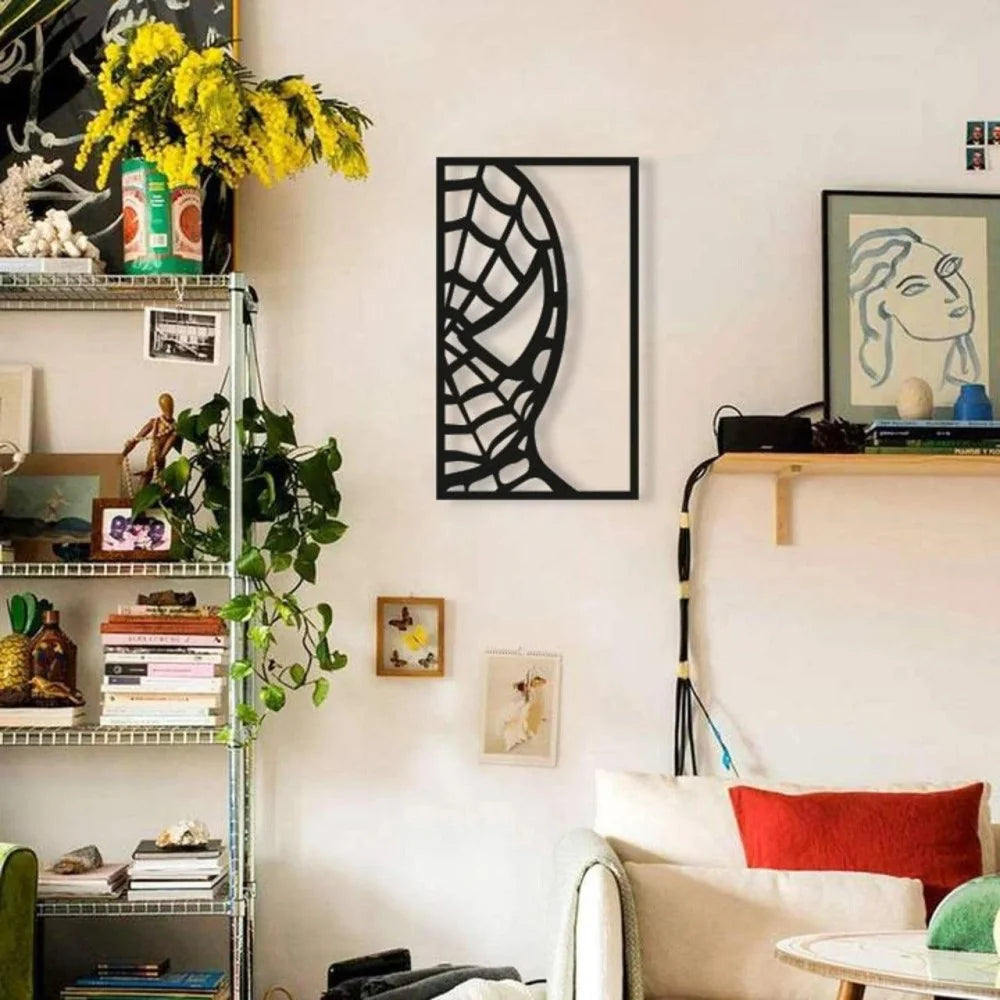 Black Spider Web Metal Wall Art – Modern Geometric Wall Decor